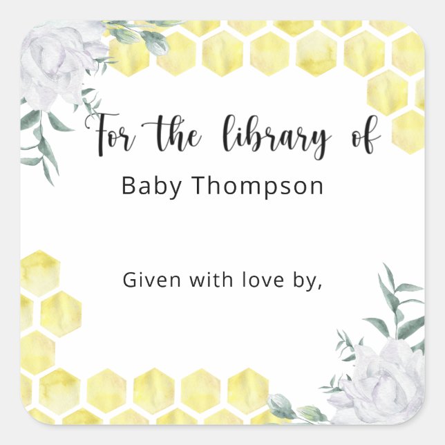 Pegatina Cuadrada Panal - para la biblioteca de (Anverso)