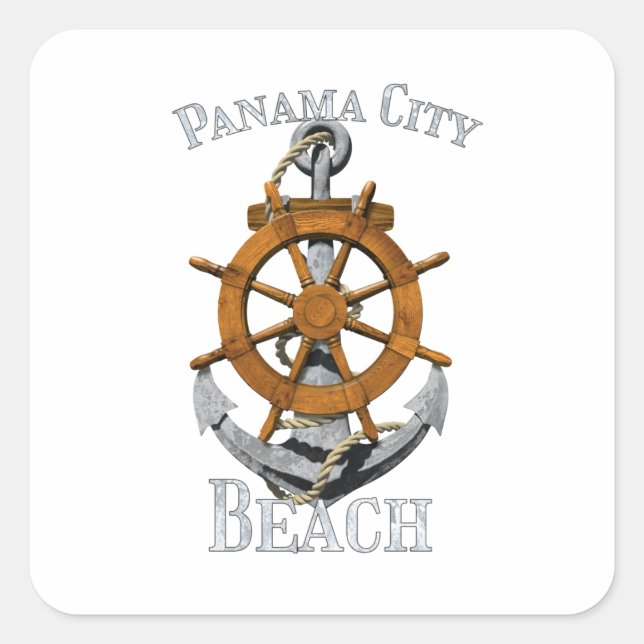 Pegatina Cuadrada Panama City Beach Florida Vacation Nautical Anchor (Anverso)