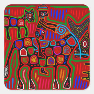 Pegatina Cuadrada Panama Mola - Salva un Caballo Monta un Vaquero