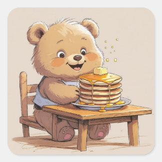 Pegatina Cuadrada Pancake Bear