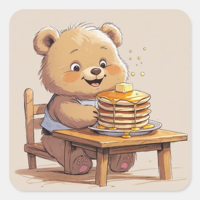 Pegatina Cuadrada Pancake Bear (Anverso)