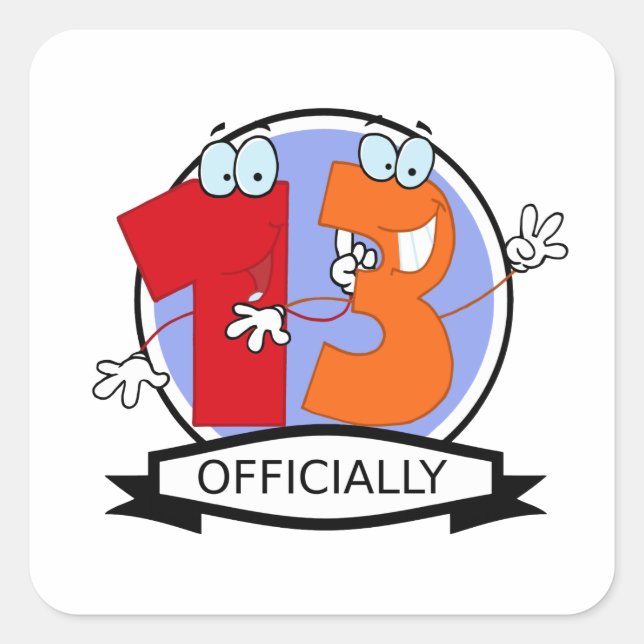 Pegatina Cuadrada Pancarta oficial de cumpleaños 13 (Anverso)