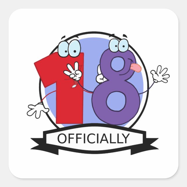 Pegatina Cuadrada Pancarta oficial de cumpleaños 18 (Anverso)