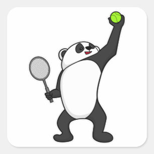 Pegatina Cuadrada Panda al tenis con raqueta de tenis