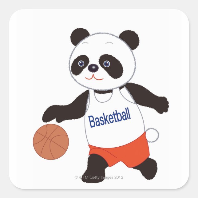 Pegatina Cuadrada Panda Baloncesto Jugador Driting (Anverso)