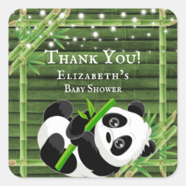 Pegatina Cuadrada Panda Bear Bamboo Baby Shower Gracias