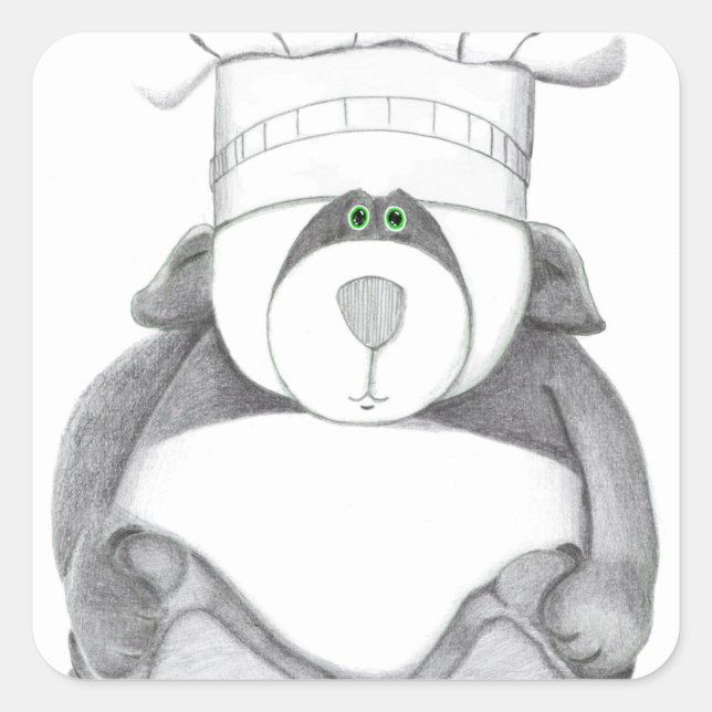 Pegatina Cuadrada Panda Bear Chef Picture (Anverso)