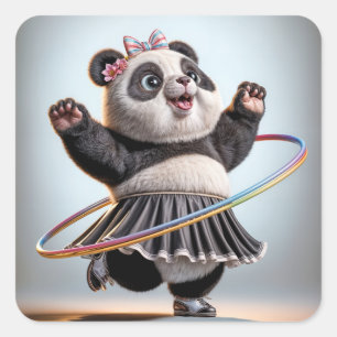 Pegatina Cuadrada Panda Bear Con Arcoiris Hula Hoop
