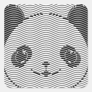 Pegatina Cuadrada Panda Bear Face On Wave Pattern