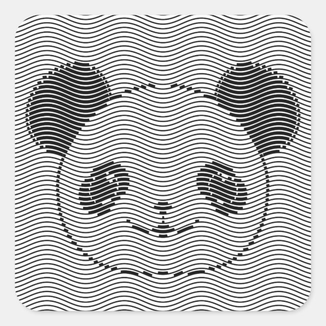 Pegatina Cuadrada Panda Bear Face On Wave Pattern (Anverso)