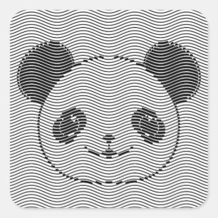 Pegatina Cuadrada Panda Bear Face On Wave Pattern