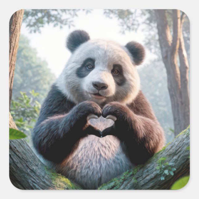 Pegatina Cuadrada Panda Bear Paws En Forma De Corazón (Anverso)