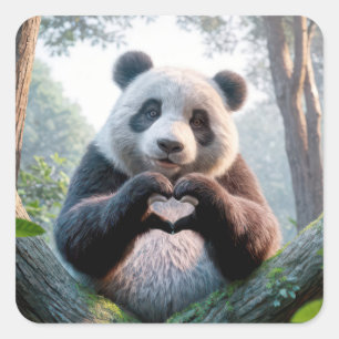 Pegatina Cuadrada Panda Bear Paws En Forma De Corazón