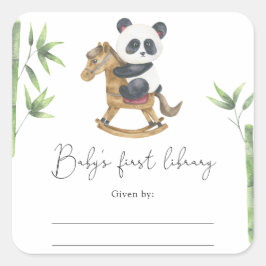 Pegatina Cuadrada Panda Bear - Tarjeta de biblioteca para baby showe