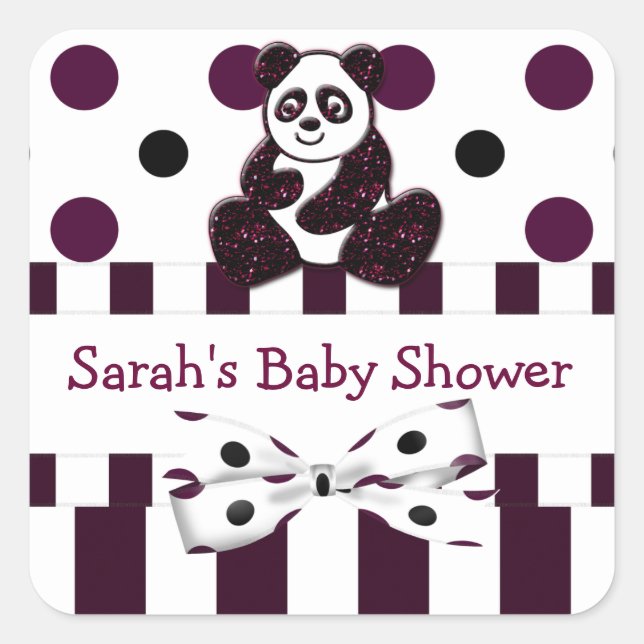 Pegatina Cuadrada Panda Burgundy Purpurinas Dots & Stripes Baby Show (Anverso)