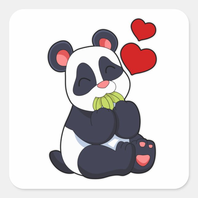 Pegatina Cuadrada Panda comiendo hojas (Anverso)