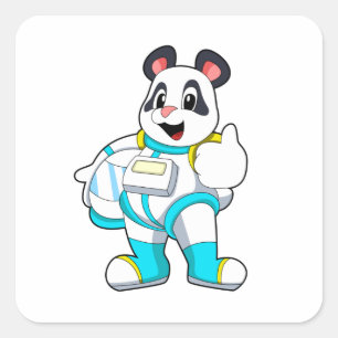 Pegatina Cuadrada Panda como Astronauta con Disfraz