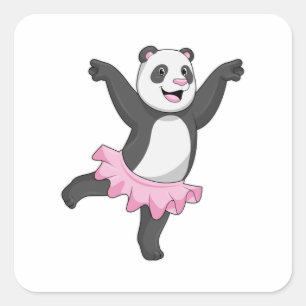 Pegatina Cuadrada Panda como Ballerina en el ballet