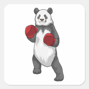 Pegatina Cuadrada Panda como boxeador con guantes de boxeo