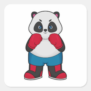 Pegatina Cuadrada Panda como boxeador con guantes de boxeo