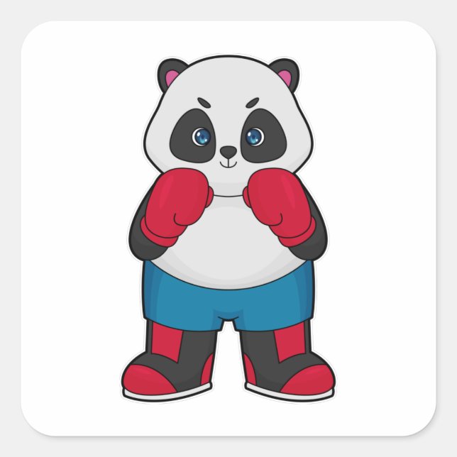 Pegatina Cuadrada Panda como boxeador con guantes de boxeo (Anverso)