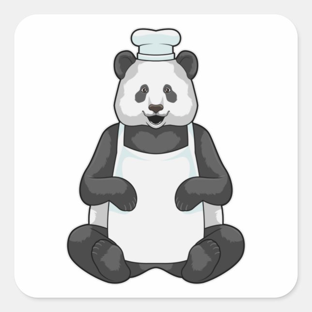 Pegatina Cuadrada Panda como chef y gorra de cocina (Anverso)
