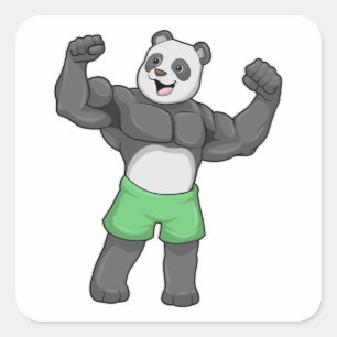 Pegatina Cuadrada Panda como constructora de cuerpos en Bodybuilding