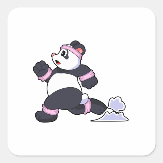 Pegatina Cuadrada Panda como corredor en carrera (Anverso)