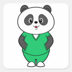 Pegatina Cuadrada Panda como enfermera con Smock