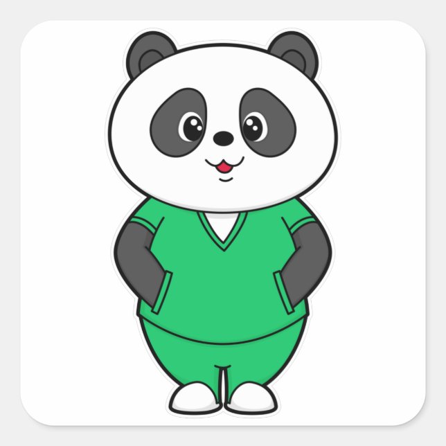 Pegatina Cuadrada Panda como enfermera con Smock (Anverso)