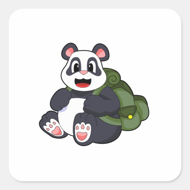 Pegatina Cuadrada Panda como excursionista con mochila (Anverso)