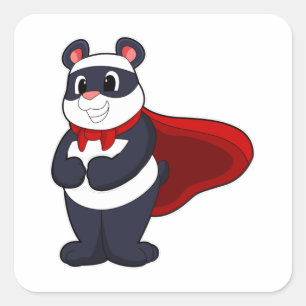 Pegatina Cuadrada Panda como héroe con máscara y Cabo
