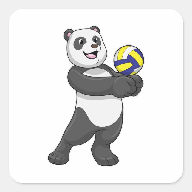 Pegatina Cuadrada Panda como jugador de voleibol con voleibol (Anverso)