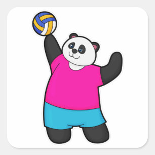 Pegatina Cuadrada Panda como jugador de voleibol con voleibol