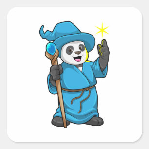 Pegatina Cuadrada Panda como Mago con varita mágica