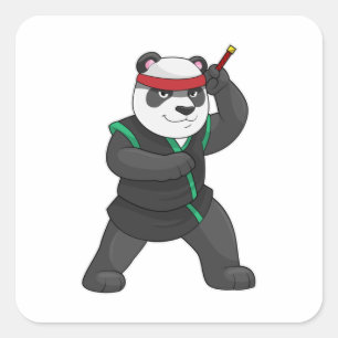 Pegatina Cuadrada Panda como Ninja en disfraz