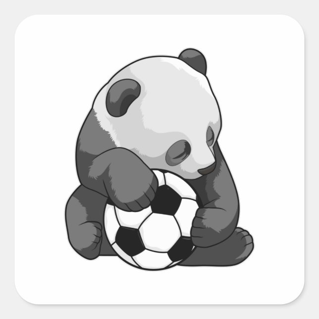 Pegatina Cuadrada Panda con balón de fútbol (Anverso)