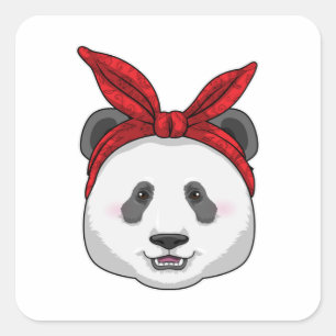 Pegatina Cuadrada Panda con Bandana