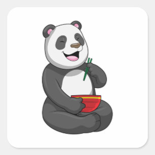 Pegatina Cuadrada Panda con Bowl Ramen