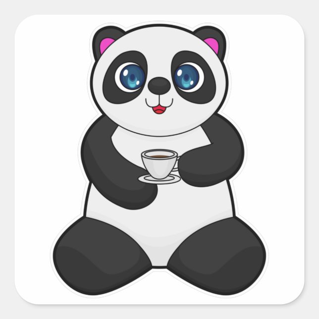 Pegatina Cuadrada Panda con Copa de Café (Anverso)