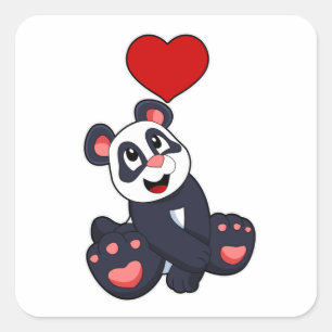 Pegatina Cuadrada Panda con corazón