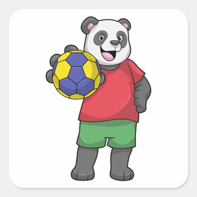 Pegatina Cuadrada Panda con deportes de balonmano (Anverso)