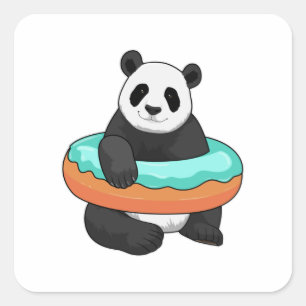 Pegatina Cuadrada Panda con Donut