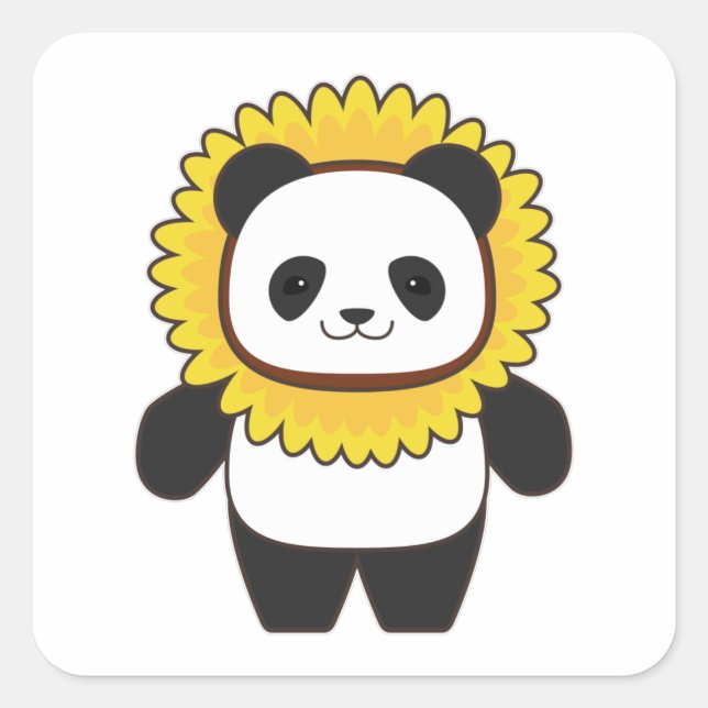 Pegatina Cuadrada Panda con girasol (Anverso)