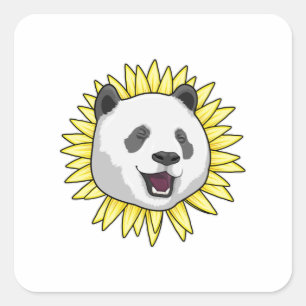 Pegatina Cuadrada Panda con girasol
