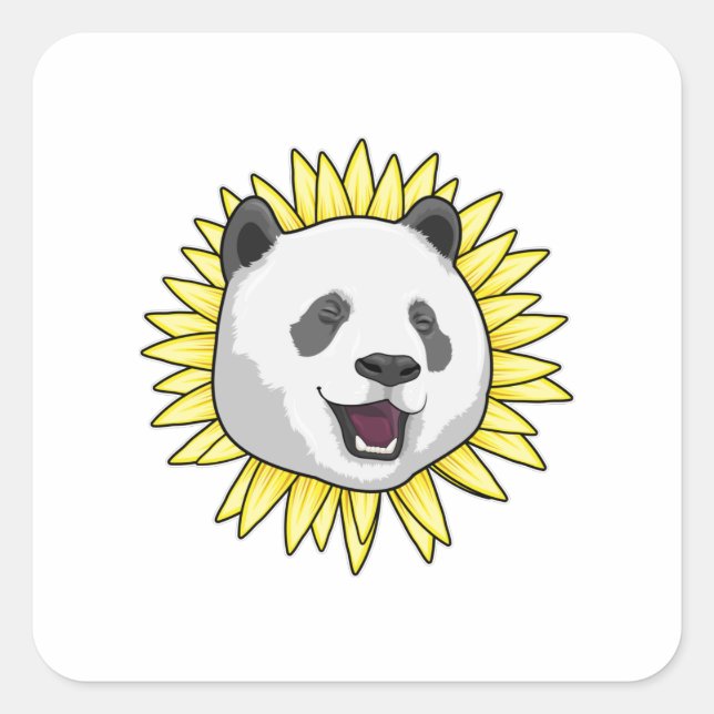 Pegatina Cuadrada Panda con girasol (Anverso)