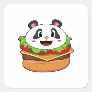 Pegatina Cuadrada Panda con hamburguesa