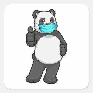 Pegatina Cuadrada Panda con máscara facial