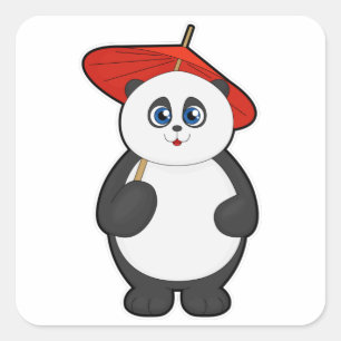 Pegatina Cuadrada Panda con paraguas