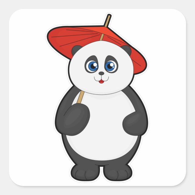 Pegatina Cuadrada Panda con paraguas (Anverso)